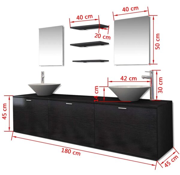 10-dijelni set kupaonskog namještaja Lavabo - Umivaonika i slavine crni - Crna Model 4 1 Crna
