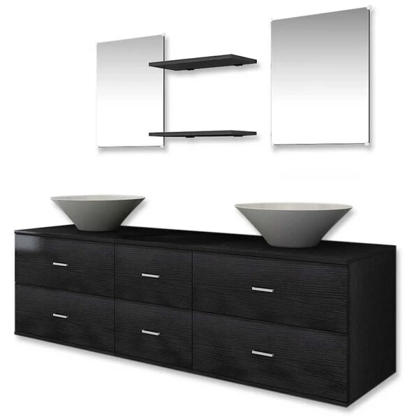 7-Dijelni Set Namještaja za Kupaonicu sa Lavabo - Umivaonikom Crni - Crna 150 x 45 x 45 cm 7 1