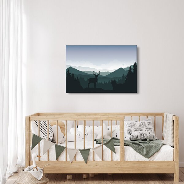 Slika - Jelen z volkom v skalah (90x60 cm)