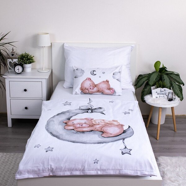 Bijela pamučna dječja posteljina za dječji krevetić 100x135 cm Teddy Bear "Ribbon" – Jerry Fabrics