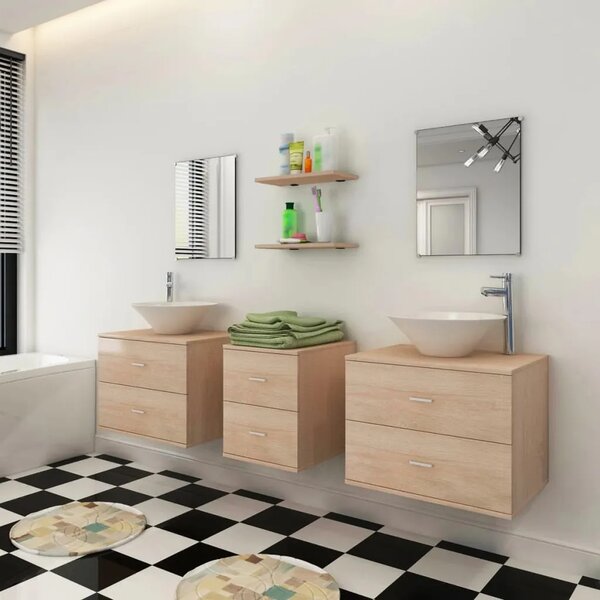 7-Dijelni Set Namještaja za Kupaonicu sa Lavabo - Umivaonikom Bež - Bež 150 x 45 x 45 cm 7 1