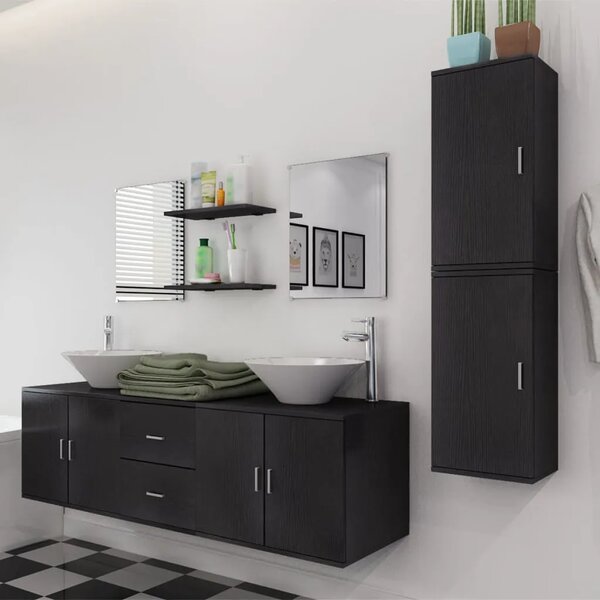 9-dijelni Crni Komplet Namještaja za Kupaonu sa Lavabo - Umivaonikom - Crna 150 x 45 x 45 cm 9 1
