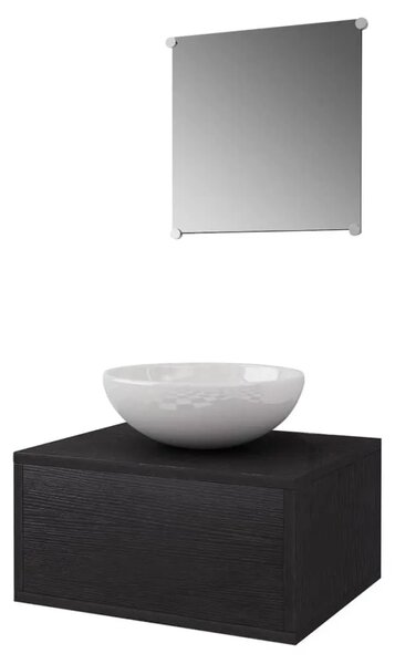 Trodjelni Crni Set Namještaja za Kupaone sa Lavabo - Umivaonikom - Crna 40 x 34 x 20 cm 3 1