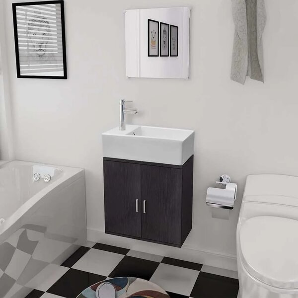 3-Dijelni Komplet Namještaja za Kupaonicu s Lavabo - Umivaonikom Crni - Crna 48 x 25 x 48 cm 3 1
