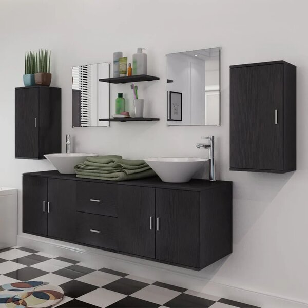 9-dijelni Crni Komplet Namještaja za Kupaonu sa Lavabo - Umivaonikom - Crna 150 x 45 x 45 cm 9 1