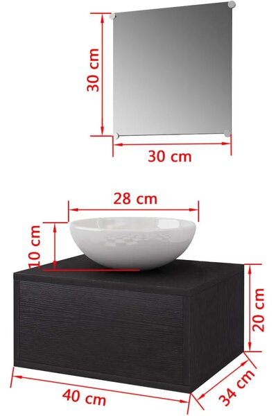Trodjelni Crni Set Namještaja za Kupaone sa Lavabo - Umivaonikom - Crna 40 x 34 x 20 cm 3 1