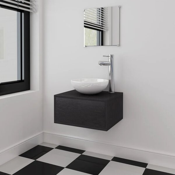 Trodjelni Crni Set Namještaja za Kupaone sa Lavabo - Umivaonikom - Crna 40 x 34 x 20 cm 3 1