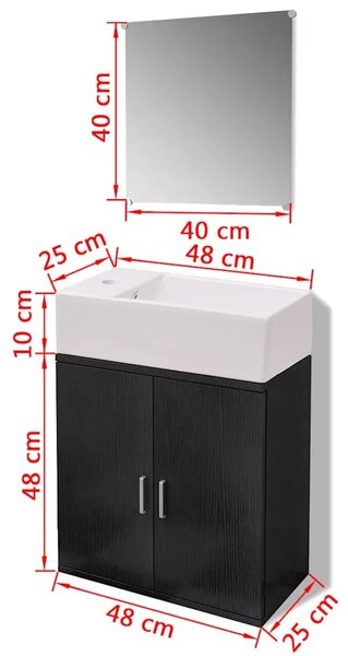 3-Dijelni Komplet Namještaja za Kupaonicu s Lavabo - Umivaonikom Crni - Crna 48 x 25 x 48 cm 3 1