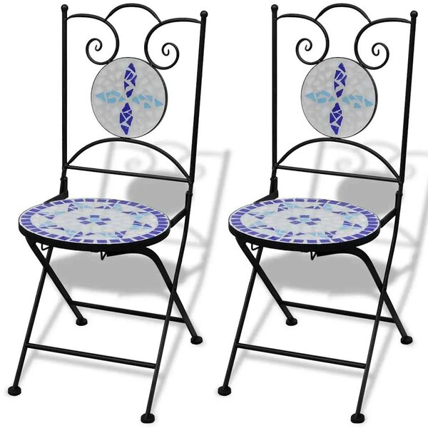 3-dijelni bistro set s keramičkim pločicama plavo-bijeli - Plava i bijela Okruglo 3 Plava i bijela
