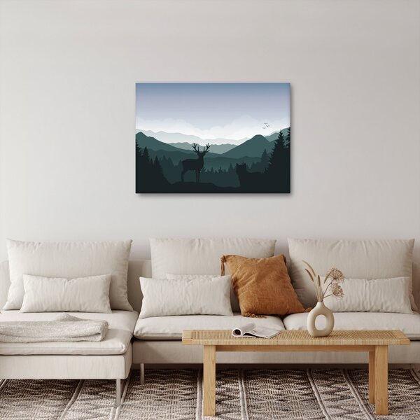 Slika - Jelen z volkom v skalah (70x50 cm)