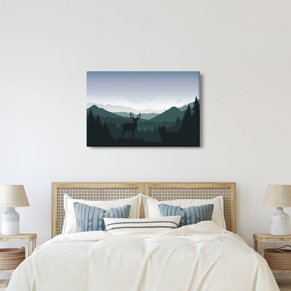 Slika - Jelen z volkom v skalah (90x60 cm)
