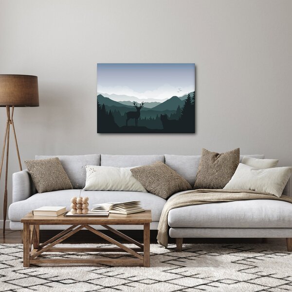Slika - Jelen z volkom v skalah (70x50 cm)