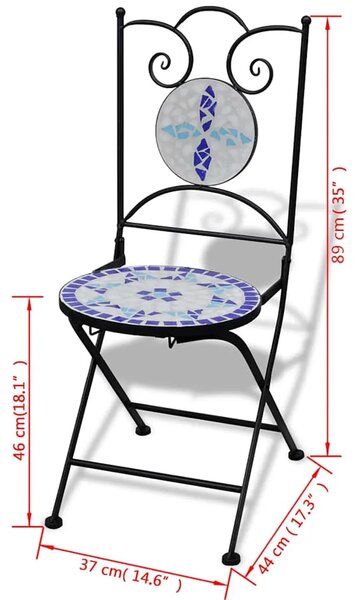 3-dijelni bistro set s keramičkim pločicama plavo-bijeli - Plava i bijela Okruglo 3 Plava i bijela