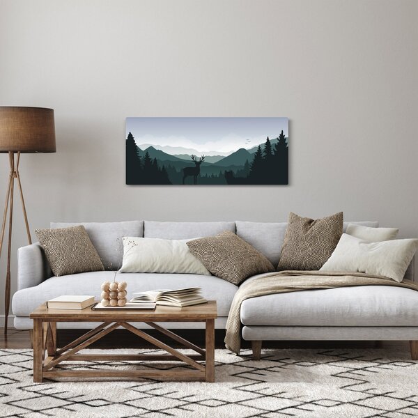 Slika - Jelen z volkom v skalah (120x50 cm)