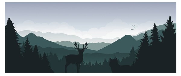 Slika - Jelen z volkom v skalah (120x50 cm)