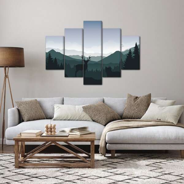 Slika - Jelen z volkom v skalah (150x105 cm)