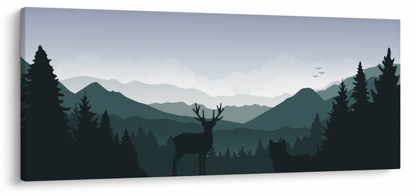 Slika - Jelen z volkom v skalah (120x50 cm)