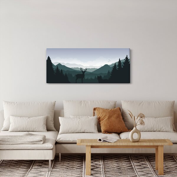 Slika - Jelen z volkom v skalah (120x50 cm)