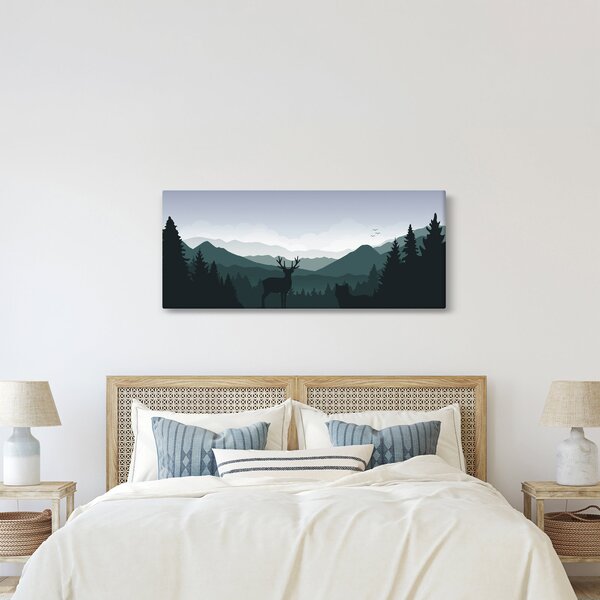 Slika - Jelen z volkom v skalah (120x50 cm)