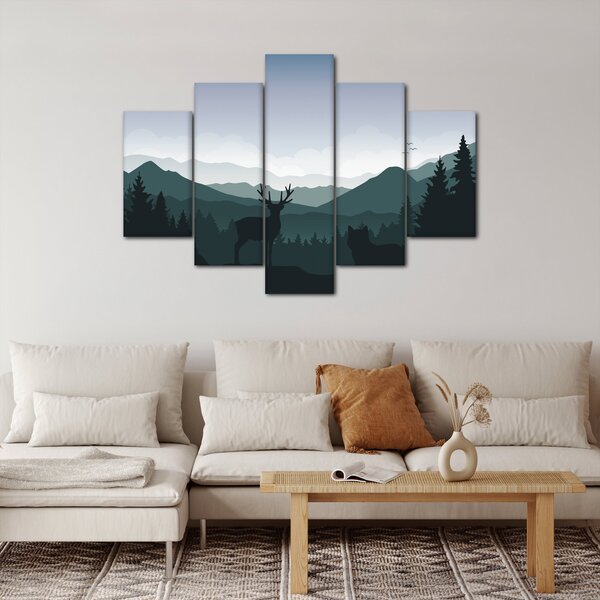 Slika - Jelen z volkom v skalah (150x105 cm)