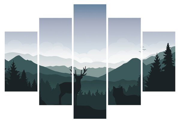 Slika - Jelen z volkom v skalah (150x105 cm)