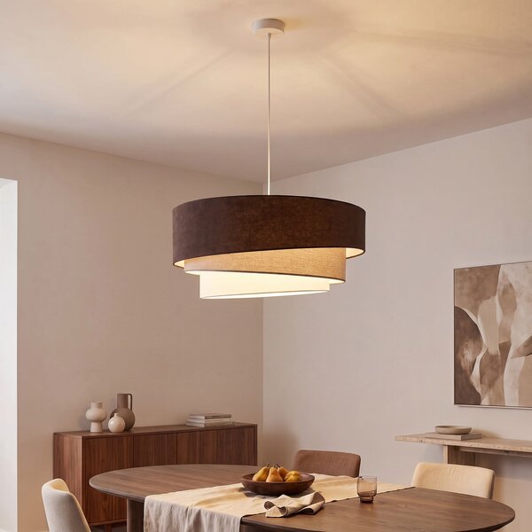 Duolla Trio viseća lampa, smeđa/bež, Ø 60 cm, tkanina, E27, Smeđa / hrđa, Dnevni boravak/blagovaonica, Tkanina / tekstil