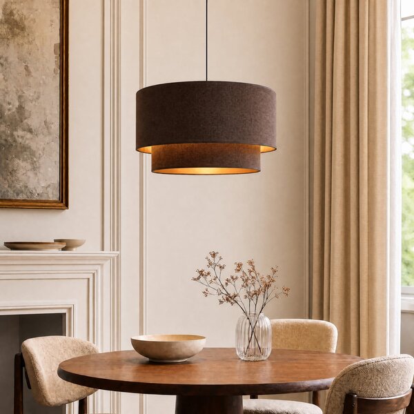 Duolla Boho viseća lampa, smeđa/zlatna, Ø 45 cm, tkanina, E27, Smeđa / hrđa, spavaća soba, Tkanina / tekstil