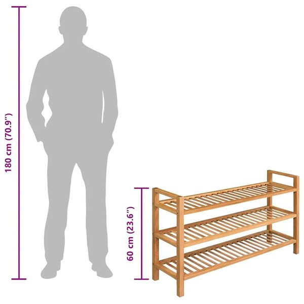 Stalak za obuću s 3 police 100x27x60 cm od masivne hrastovine - 1 60 cm 100 cm 1