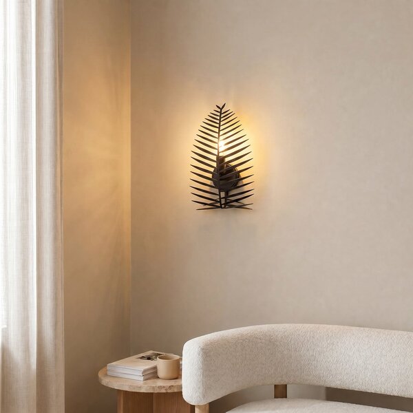 Opviq Zidna svjetiljka LEAF, crna, visina 30 cm, metal, E14, prigušiva, Crno, Dnevni boravak/blagovaonica, Metal