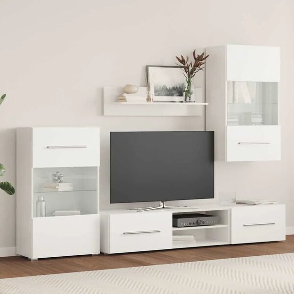 Petodijelni zidni set TV ormarića s LED rasvjetom bijeli - Bijela 1 Bijela