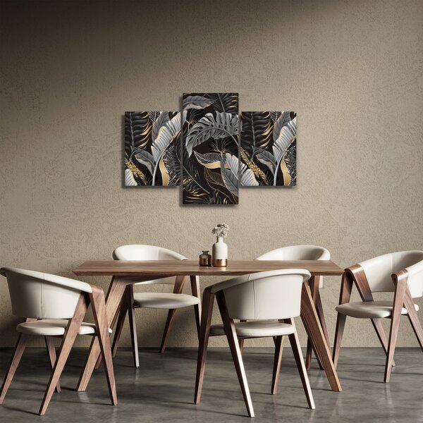 Slika - Tropski listi v črni in zlati barvi (90x60 cm)