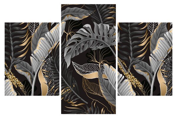Slika - Tropski listi v črni in zlati barvi (90x60 cm)
