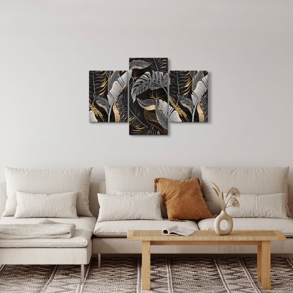 Slika - Tropski listi v črni in zlati barvi (90x60 cm)