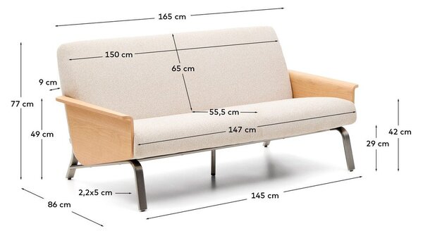Bež sofa od šenila 165 cm Amsen – Kave Home
