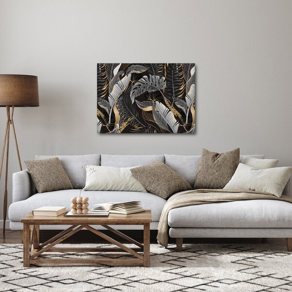 Slika - Tropski listi v črni in zlati barvi (70x50 cm)