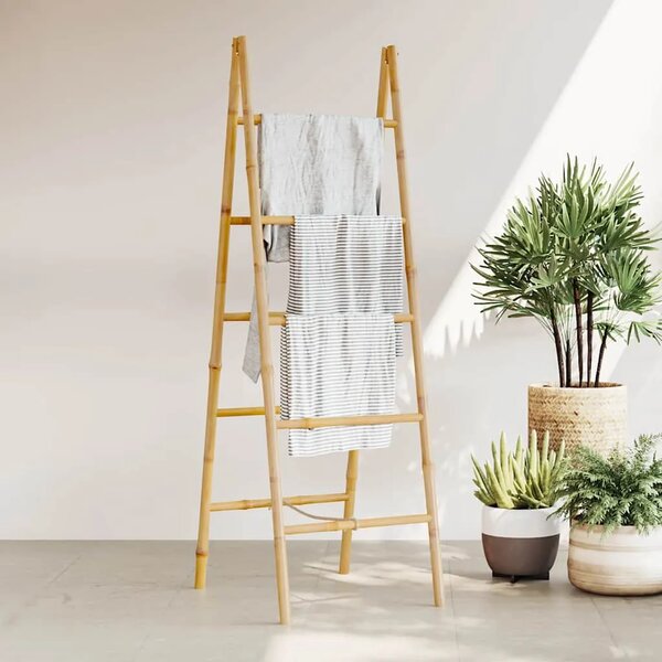 Duple Ljestve za Ručnike s Pet Šipki Bambus 50x160 cm - Smeđa 50 x 50 x 157 cm 50 x 50 x 157 cm Smeđa