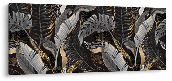 Slika - Tropski listi v črni in zlati barvi (120x50 cm)