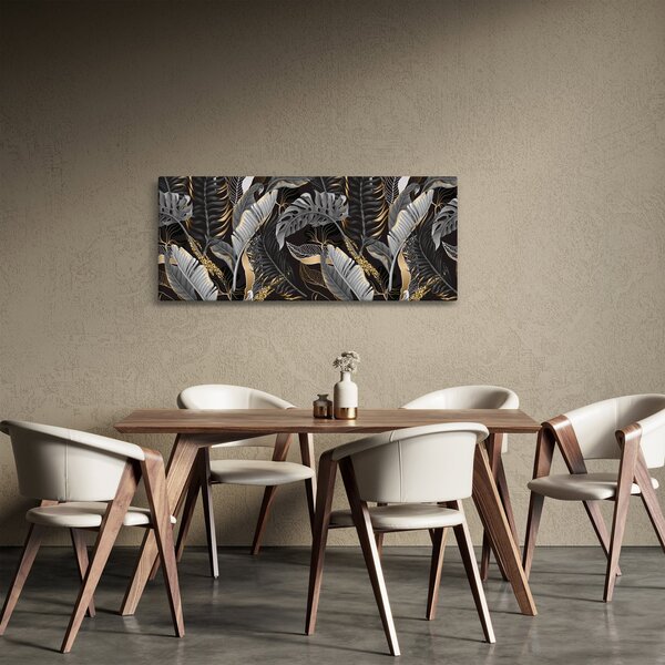 Slika - Tropski listi v črni in zlati barvi (120x50 cm)