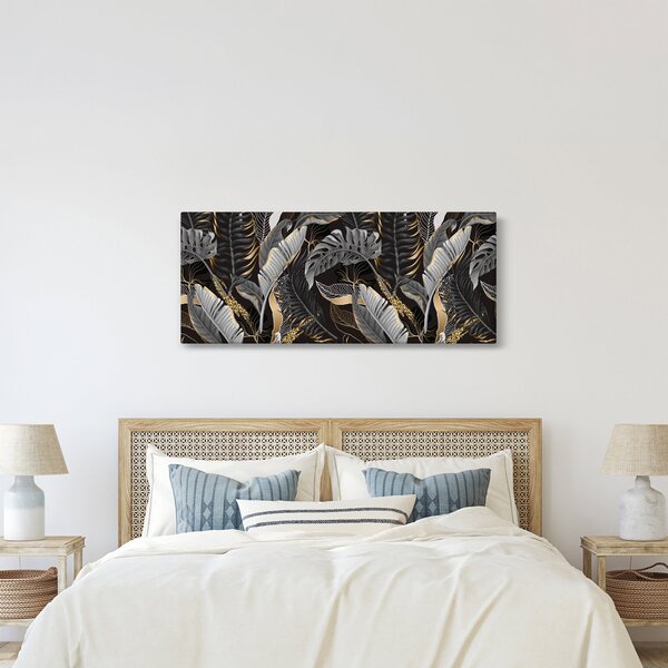 Slika - Tropski listi v črni in zlati barvi (120x50 cm)