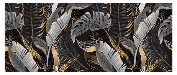 Slika - Tropski listi v črni in zlati barvi (120x50 cm)