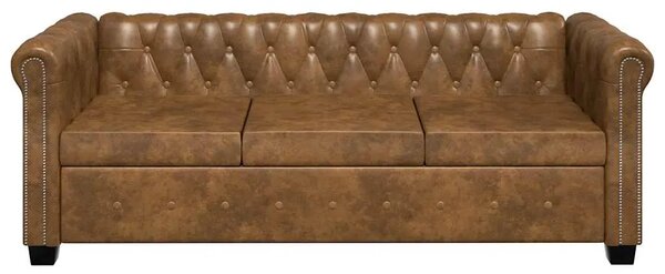 Trosjed Chesterfield od umjetne kože smeđi - Smeđa 1 Trosjedi Trosjedi