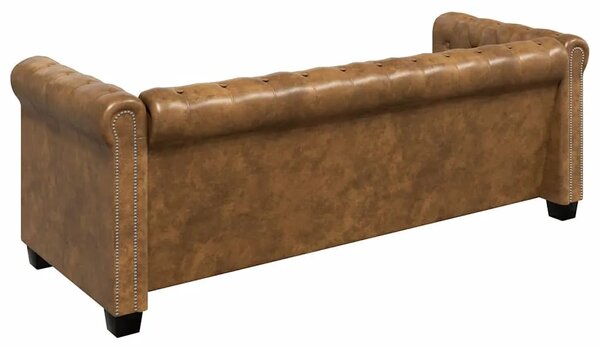 Trosjed Chesterfield od umjetne kože smeđi - Smeđa 1 Trosjedi Trosjedi