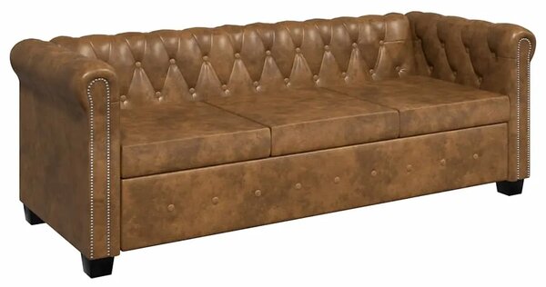 Trosjed Chesterfield od umjetne kože smeđi - Smeđa 1 Trosjedi Trosjedi