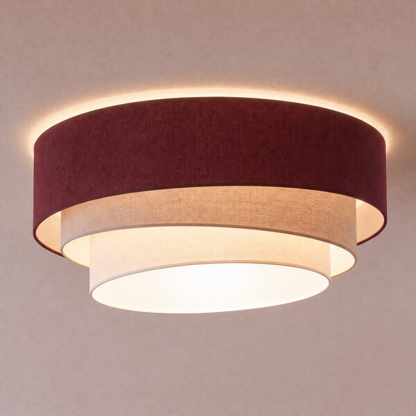 Duolla Stropna lampa Trio, tamnocrvena/bež, Ø 60 cm, tkanina, E27, Crvena, Kuhinja, Tkanina / tekstil