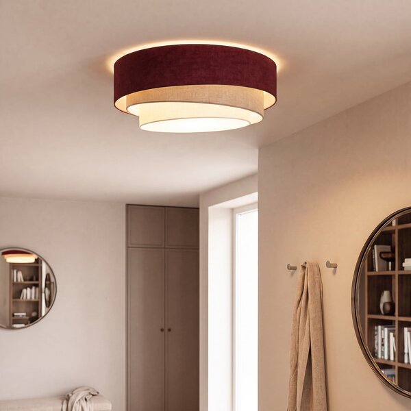 Duolla Stropna lampa Trio, tamnocrvena/bež, Ø 60 cm, tkanina, E27, Crvena, Kuhinja, Tkanina / tekstil