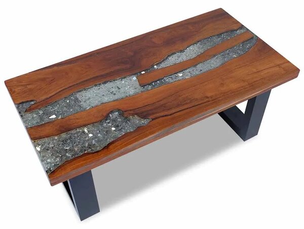 Stol za Kavu Tikovina i Smola 100x50 cm - 100 x 50 x 40 cm 1 transparent resin with broken glass 100 x 50 x 40 cm
