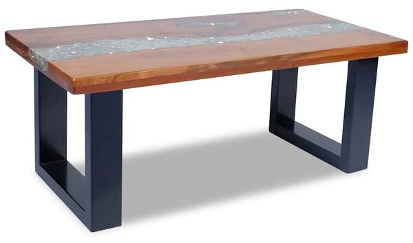 Stol za Kavu Tikovina i Smola 100x50 cm - 100 x 50 x 40 cm 1 transparent resin with broken glass 100 x 50 x 40 cm
