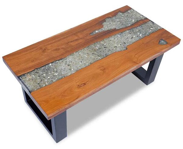 Stol za Kavu Tikovina i Smola 100x50 cm - 100 x 50 x 40 cm 1 transparent resin with broken glass 100 x 50 x 40 cm