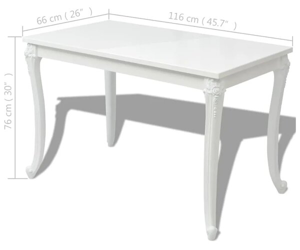 Blagovaonski stol visokog sjaja bijeli 116 x 66 x 76 cm - 116 x 66 x 76 cm 1 116 x 66 x 76 cm