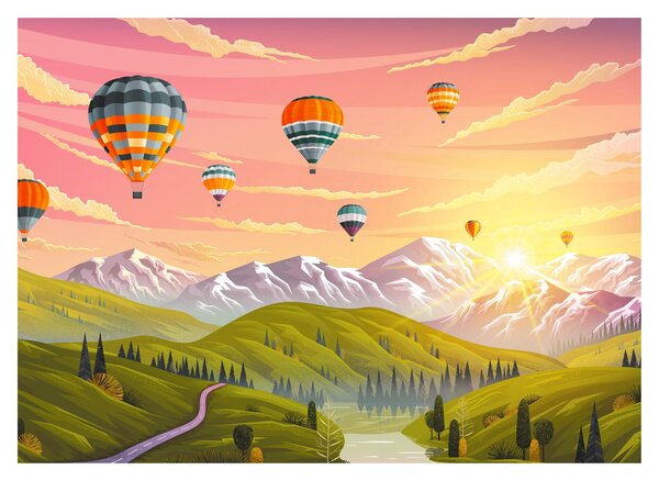 Slika balonov nad pokrajino (70x50 cm)